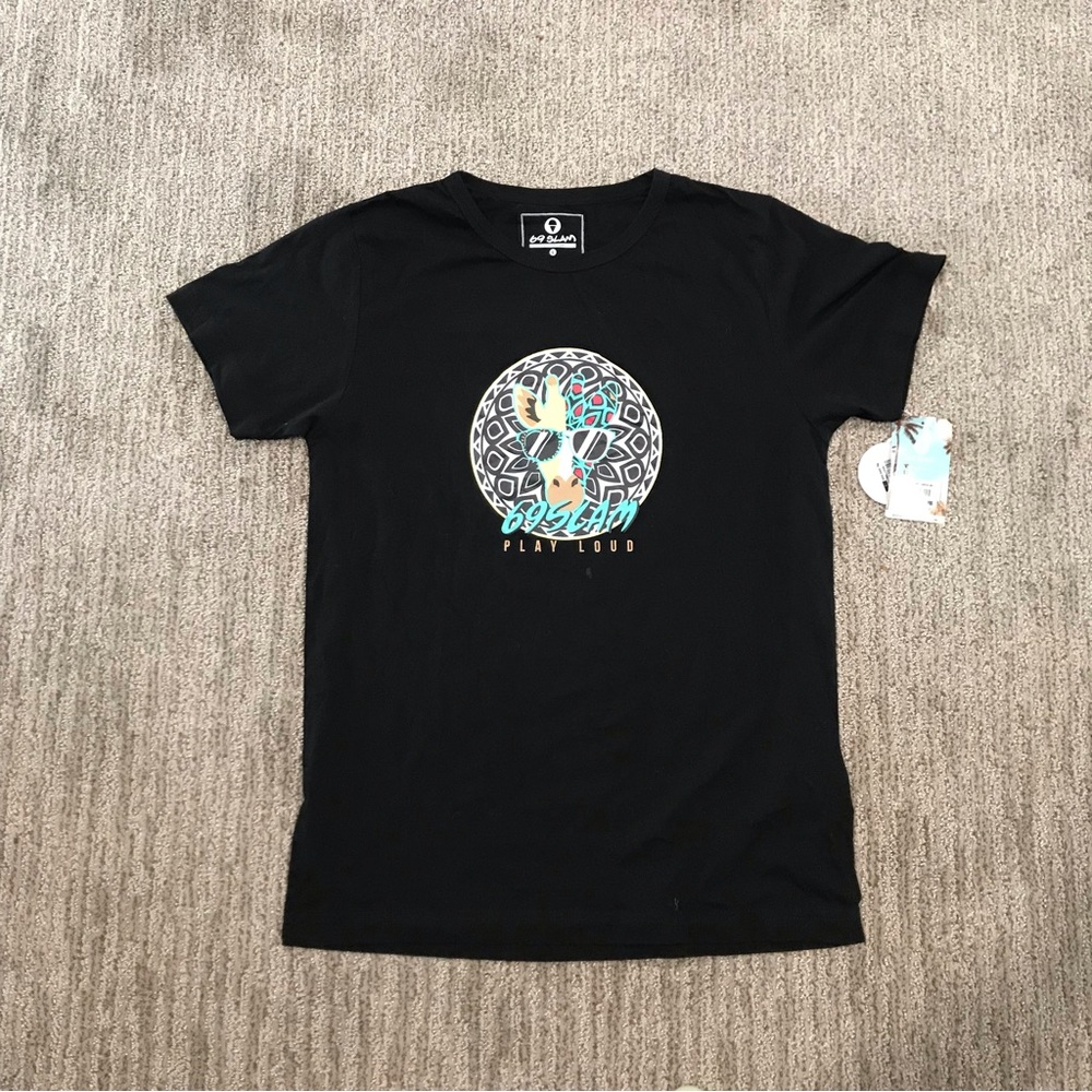 69Slam Womens Black T-Shirt with Giraffe Logo #Playloud